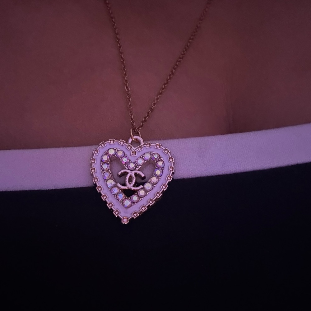 Heart CC Pendant Necklace on 14k gold chain
